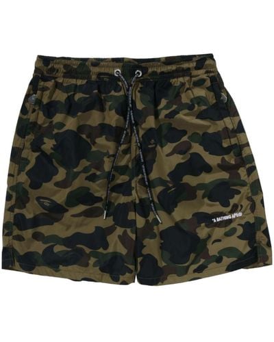 A Bathing Ape Camouflage-print Embroidered-logo Shorts - Black
