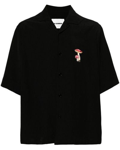 Jil Sander + Mushroom-embroidered Bowling Shirt - Black