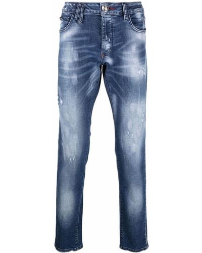 Philipp Plein Jeans con effetto vissuto Super Straight - Blu