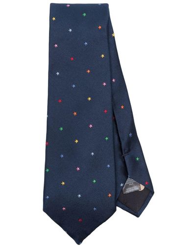 Paul Smith Star-embroidered Silk Tie - Blue