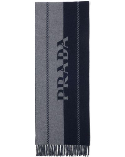 Prada Logo-jacquard Wool Scarf - Blue