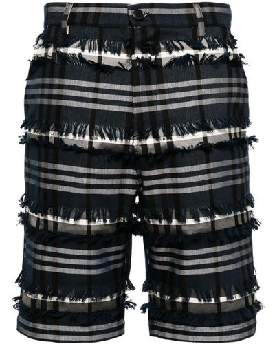 Henrik Vibskov Ausgefranste Shorts mit Check-Print - Schwarz