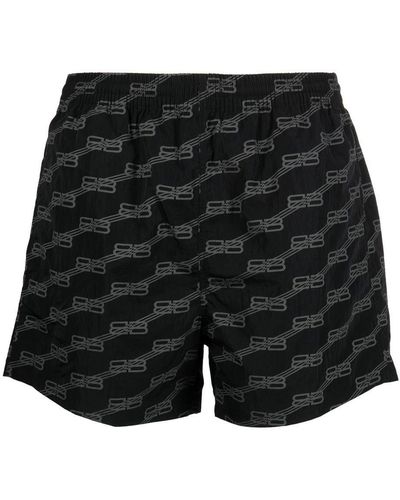 Balenciaga Short de bain à logo imprimé - Noir