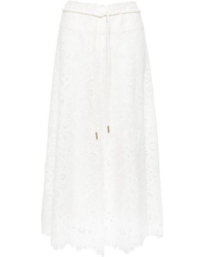 Zimmermann Ottie Flared Midi Skirt - White