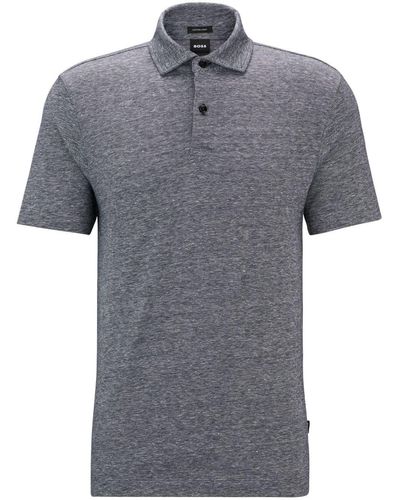 BOSS Cotton-linen Mélange Polo Shirt - Grey