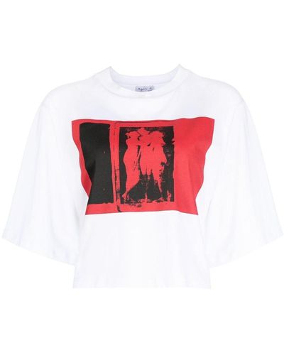 agnès b. Graphic-print Cotton Cropped T-shirt - Red