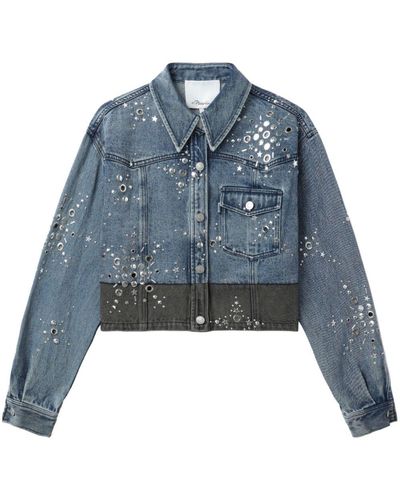 3.1 Phillip Lim Liberty Embellished Cropped Denim Jacket - ブルー