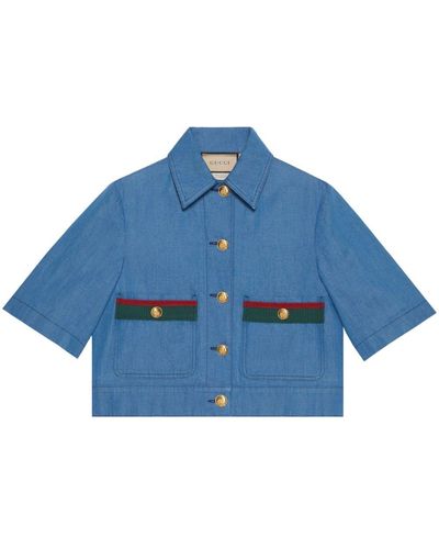Gucci Web-detail Denim Shirt - Blue