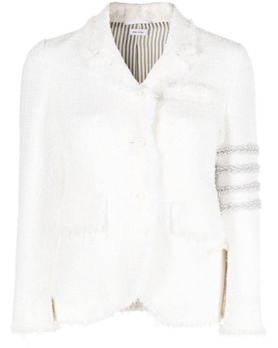 Thom Browne Veste en tweed à 4 bandes signature - Blanc