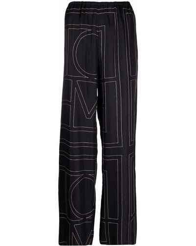 Totême Monogram Silk Pyjama Bottoms - Black