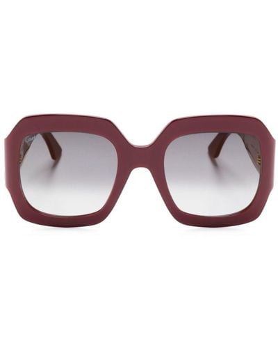 Cartier Logo-plaque Geometric-frame Sunglasses - Red