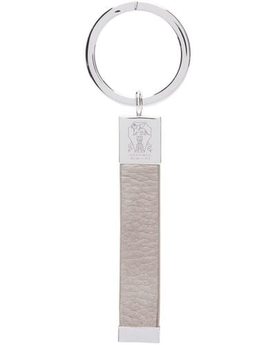 Brunello Cucinelli Logo-engraved Leather Keychain - White