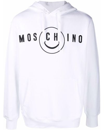 Moschino Logo-print Organic-cotton Hoodie - White