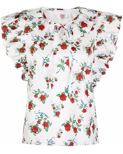 See By Chloé Floral-print Ruffle-collar Blouse - White
