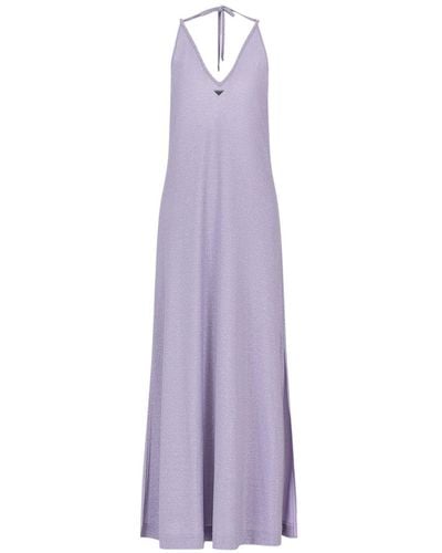 Emporio Armani Robe longue en coton à logo appliqué - Violet