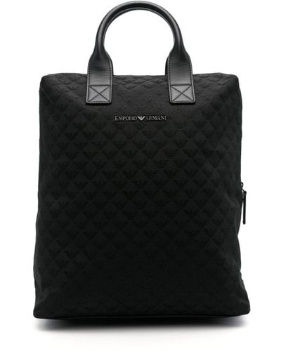 Emporio Armani Logo-jacquard Canvas Backpack - Black