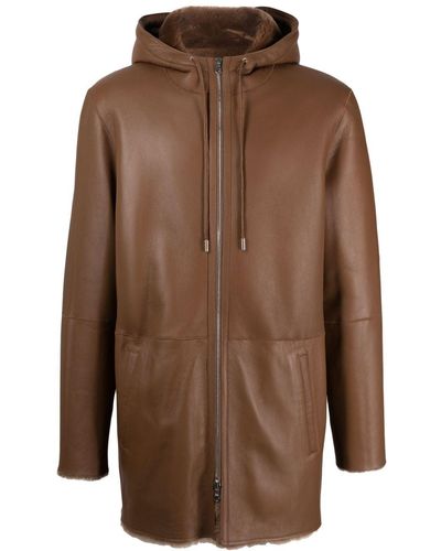 DESA NINETEENSEVENTYTWO Reversible Leather Parka Coat - Brown