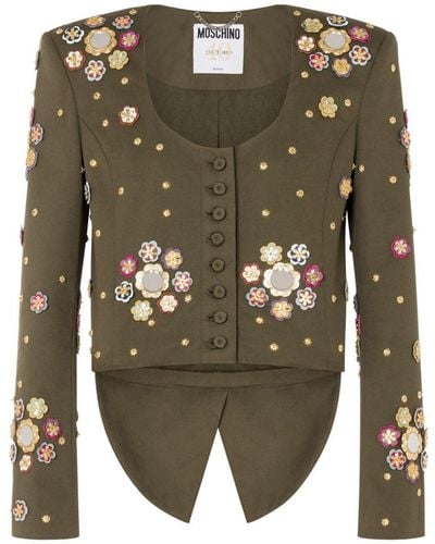 Moschino Floral-appliqué Cropped Jacket - Green