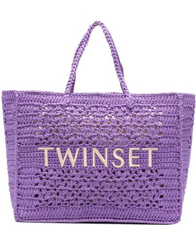 Twin Set Crochet-knit Tote Bag - Purple