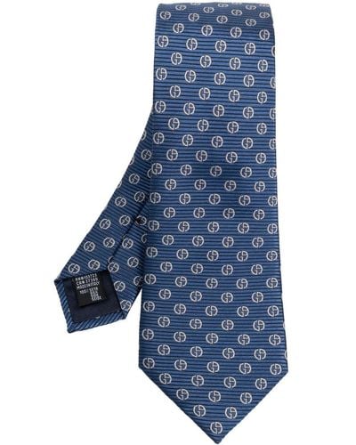 Giorgio Armani Monogram-pattern silk tie - Blau