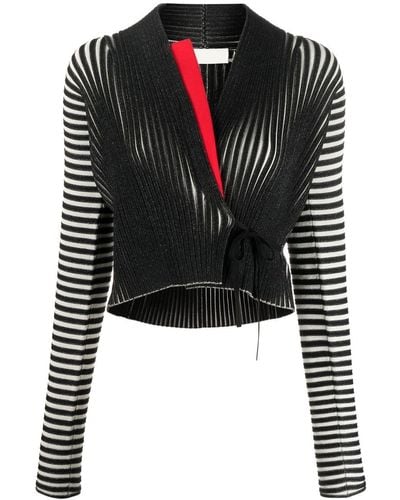 Tory Burch Wrap-design Striped Cardigan - Black