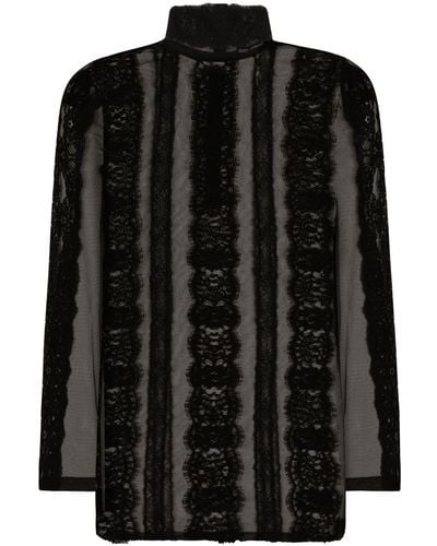 Dolce & Gabbana Tulen T-shirt Met Veterdetail - Zwart