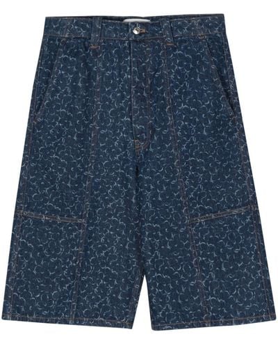 Maison Kitsuné Jeans-Shorts mit Blumen-Print - Blau