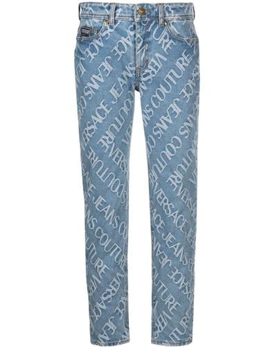 Versace Melissa Logo-embossed Cropped Jeans - Blue