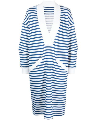 Ioana Ciolacu V-neck Striped Midi Dress - Blue