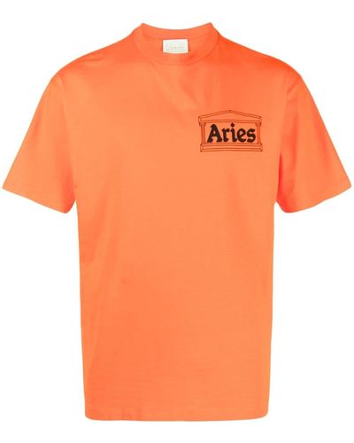 Aries Logo-print Cotton T-shirt - Orange