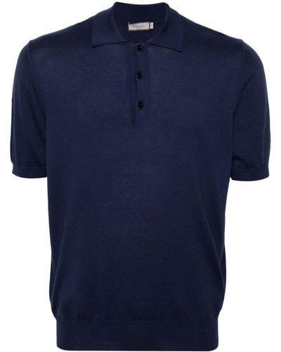 Canali Cotton-blend Knitted Polo Shirt - Blue
