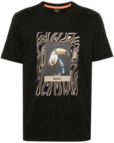 BOSS Logo-print Cotton T-shirt - Black