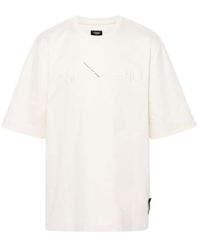 Fendi Logo-embroidered Cotton T-shirt - White