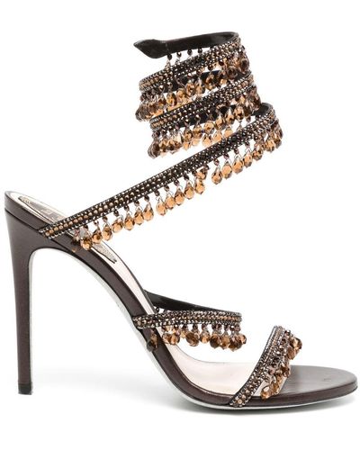 Rene Caovilla Chandelier Embellished Leather Sandals - Brown