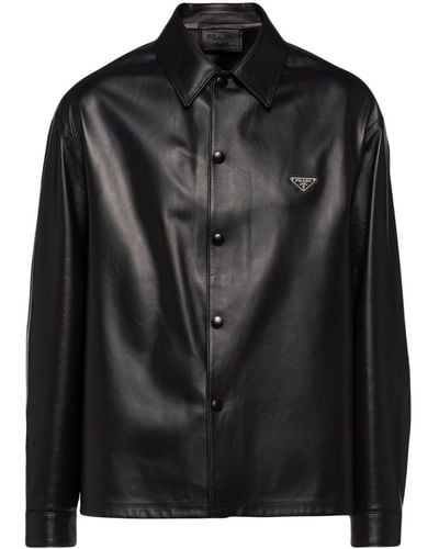 Prada Triangle-logo Nappa-leather Shirt - Black