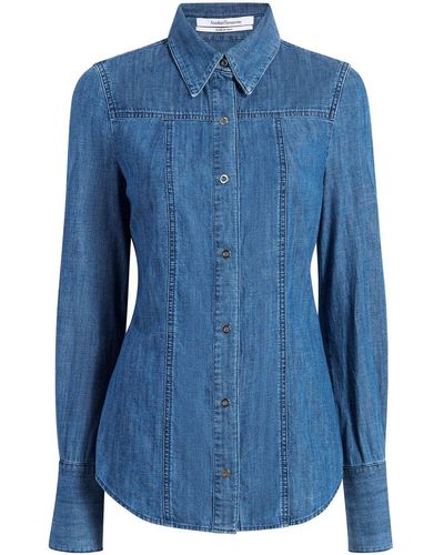 Another Tomorrow Chambray Blouse - Blauw