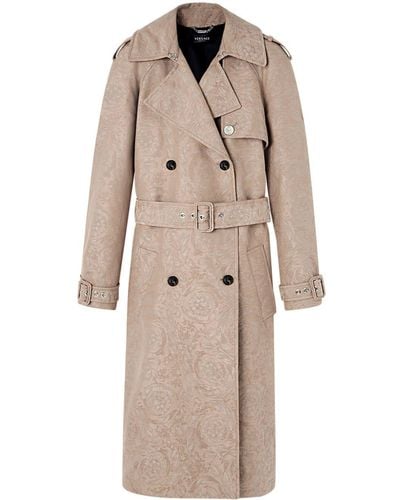 Versace Brocade Double-breasted Trench Coat - Natural