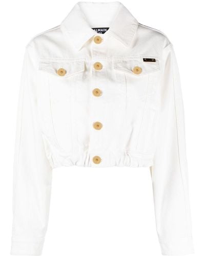 Balmain Cropped Denim Jacket - White