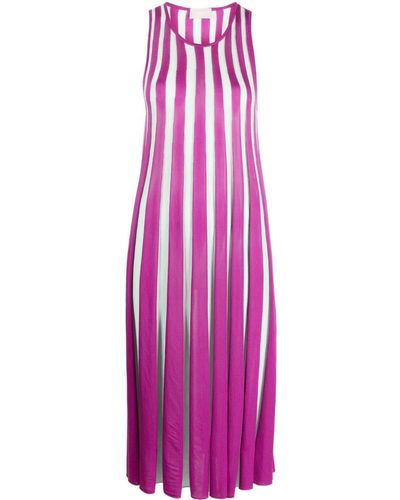Drumohr Pleated Knit Midi Dress - Purple