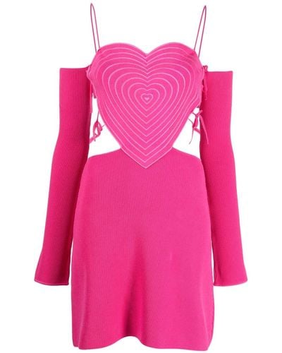 Mach & Mach Heart-shaped Ribbed Minidress - Pink