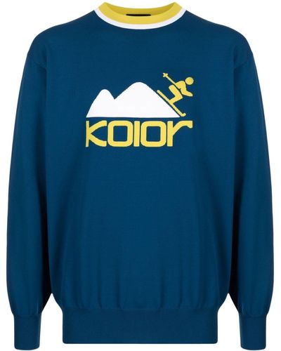 Kolor ロゴインターシャ セーター - ブルー