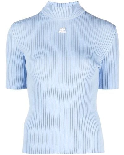 Courreges High-neck Rib Knit Top - Blue