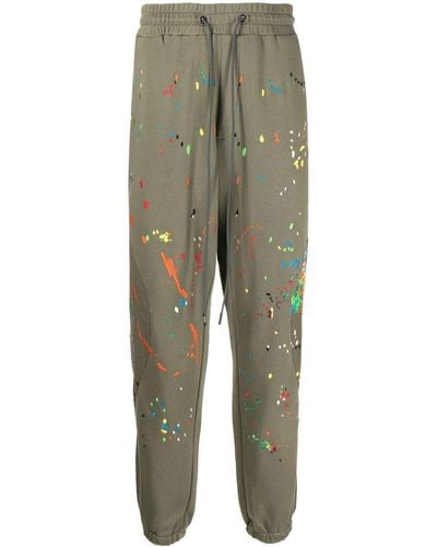 Mostly Heard Rarely Seen Warped Paint Splatter-embroidered sweatpants - Green