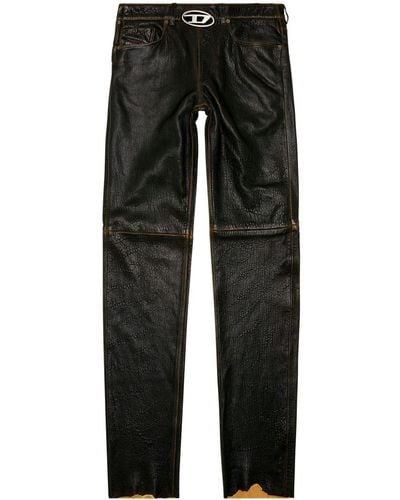 DIESEL Texturierte Hose aus Leder mit Logo-Cutout - Schwarz