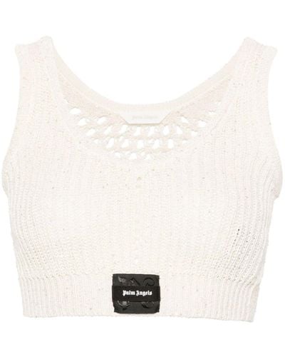Palm Angels Sequin-embellished Knitted Crop Top - Natural