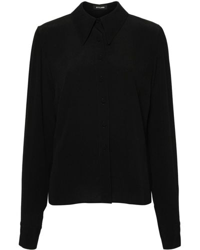Styland Oversized-collar Crepe Shirt - Black