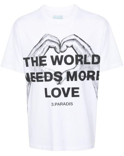 3.PARADIS Katoenen T-shirt Met Print - Wit