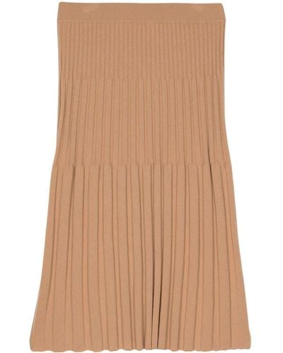 N.Peal Cashmere Pleated Cashmere Midi Skirt - Brown