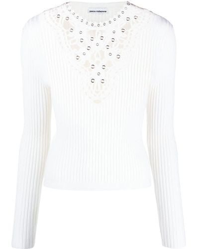 Rabanne Cut-out Floral-detail Ribbed-knit Sweater - White