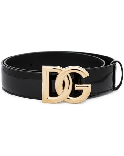 Dolce & Gabbana Ceinture en cuir à logo DG - Noir